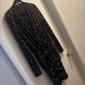 Moda International Black and Gold Polka Dot Dress